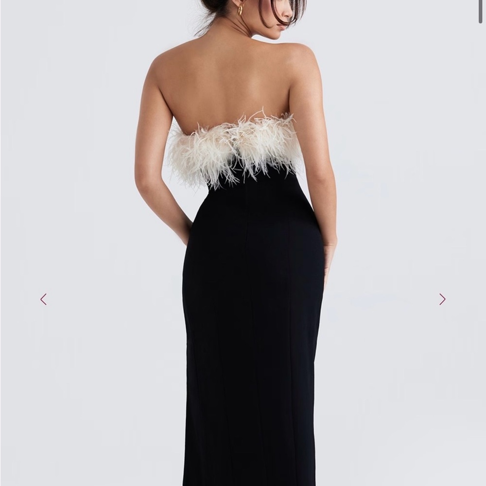 House of CB Strapless Black Dress with Cream Feather Accent - Picture 2 of 4